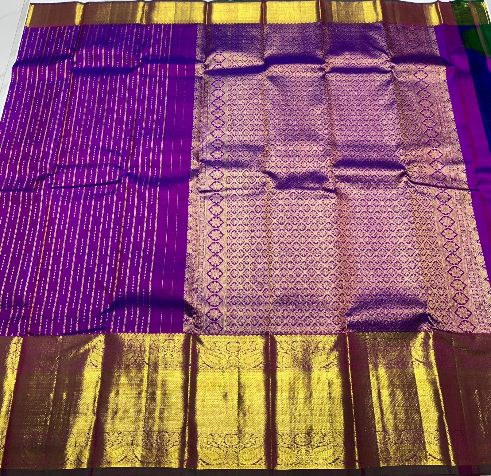 Classic Purple & Green 2gm Zari Bridal Elegance Kanchipuram Handloom Silk Saree SS25569