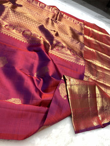 Classic Wine Pink & Onion Pink 2gm Zari Bridal Elegance Kanchipuram Handloom Silk Saree SS25445