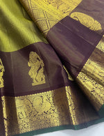 Load image into Gallery viewer, Classic Olive Green &amp; Coffee Brown 2gm Zari Elegance Kanchipuram Handloom Silk Saree SS27351
