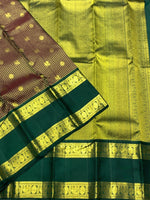 Load image into Gallery viewer, Classic Coffee Brown &amp; Pine Green 2gm Zari Bridal Elegance Kanchipuram Handloom Silk Saree SS27885
