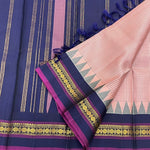 Load image into Gallery viewer, Classic Pearl Pink &amp; Navy Blue 1gm Zari Vintage Thread Checks Korvai Kanchipuram Handloom Silk Saree SS26896
