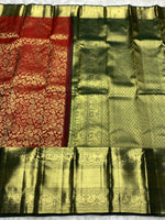 Load image into Gallery viewer, Classic Cherry Red &amp; Deep Green 2gm Zari Bridal Elegance Kanchipuram Handloom Silk Saree SS25359
