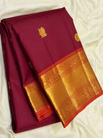 Load image into Gallery viewer, Classic Brick Red &amp; Orange 2gm Zari Vintage Elegance Kanchipuram Handloom Silk Saree SS27888
