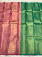 Load image into Gallery viewer, Classic Rose Pink &amp; Sea Green 2gm Zari Elegance Kanchipuram Handloom Silk Saree SS27496
