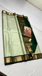 Load image into Gallery viewer, Classic Pista Green &amp; Bottle Green Korvai Elegance Kanchipuram Handloom Silk Saree SS27117
