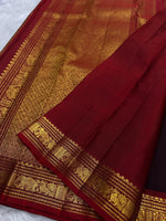 Load image into Gallery viewer, Classic Coffee Brown &amp; Garnet Red Elegance Kanchipuram Handloom Silk Saree SS27369
