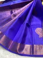 Load image into Gallery viewer, Classic Blue 2gm Zari Elegance Kanchipuram Handloom Silk Saree SS24394
