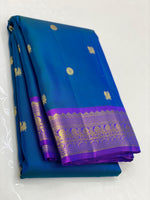 Load image into Gallery viewer, Classic Azure Blue &amp; Purple 2gm Zari Elegance Kanchipuram Handloom Silk Saree SS23752
