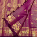 Load image into Gallery viewer, Classic Jamun Plum 2gm Zari Vaira Oosi Lines Elegance Kanchipuram Handloom Silk Saree SS28184
