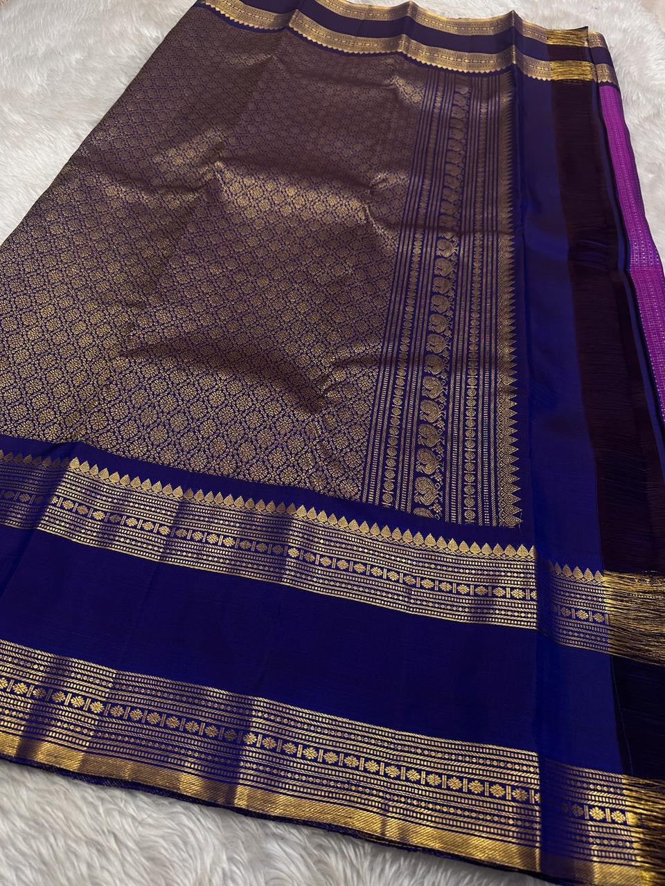 Classic Orchid Purple & Steel Blue Kanchipuram Handloom Silk Saree SS26092