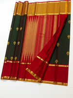 Load image into Gallery viewer, Classic Bottle Green &amp; Reddish Maroon Chocolate 3gm Zari Elegance Kanchipuram Handloom Silk Saree SS27561
