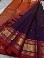 Load image into Gallery viewer, Classic Plum &amp; Orange Red Kanchipuram Handloom Silk Saree SS26028
