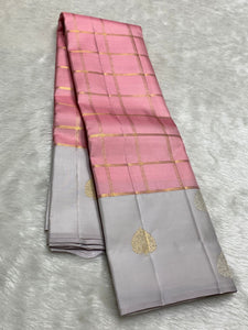 Classic Pink & Grey 2gm Zari Kanchipuram Handloom Silk Saree SS25931