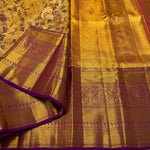 Load image into Gallery viewer, Classic Gold &amp; Vadamalli Purple Korvai Border 1gm Zari Meena Floral Bridal Elegance Kanchipuram Tissue Handloom Silk Saree SS25353
