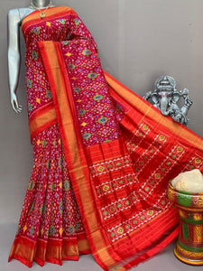 Classic Pink & Burnt Orange Ikkat Elegance Handloom Soft Silk Saree SS23134