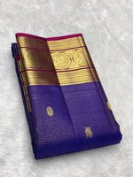 Load image into Gallery viewer, Classic Dark Blue &amp; Pink 2gm Zari Elegance Kanchipuram Handloom Silk Saree SS27030
