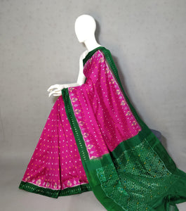 Classic Pink & Green Ikkat Elegance Handloom Soft Silk Saree SS23087