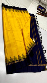 Load image into Gallery viewer, Classic Sunny Yellow &amp; Black Blue Elegance Kanchipuram Handloom Silk Saree SS25383
