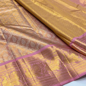 Classic Creamy Pink 1gm Zari Bridal Elegance Kanchipuram Tissue Handloom Silk Saree SS24631