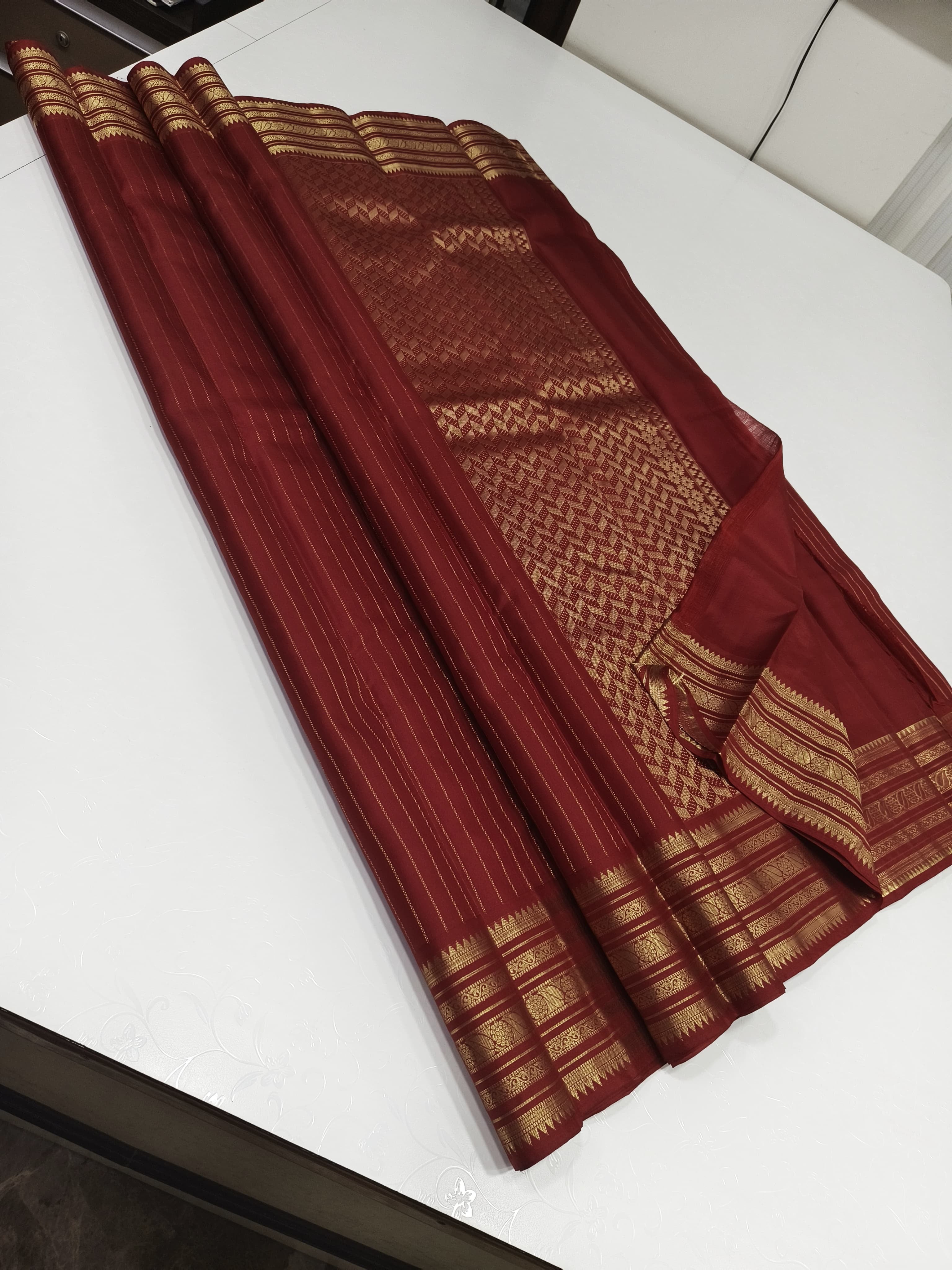 Classic Brick Orange Kanchipuram Handloom Silk Saree SS25679