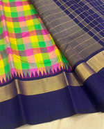 Load image into Gallery viewer, Classic Multi Lime Checker &amp; Navy Blue Elegance Kanchipuram Handloom Silk Saree SS27827
