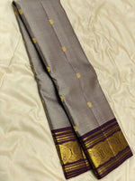 Load image into Gallery viewer, Classic Cement Grey &amp; Chocolate Brown 2gm Zari Vaira Oosi Elegance Kanchipuram Handloom Silk Saree SS25327
