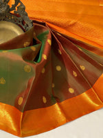 Load image into Gallery viewer, Dual Brown Green &amp; Orange 2gm Zari Bridal Elegance Kanchipuram Handloom Silk Saree SS20459
