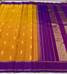 Classic Mustard Yellow & Purple 2gm Zari Kanchipuram Handloom Silk Saree SS26017