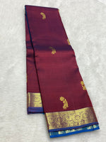 Load image into Gallery viewer, Classic Plum &amp; Azure Blue 2gm Zari Kanchipuram Handloom Silk Saree SS25818
