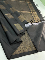 Load image into Gallery viewer, Classic Rave Black Elegance Handloom Soft Silk Saree SS24152
