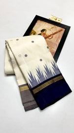 Load image into Gallery viewer, Classic White &amp; Navy Blue Kanchipuram Handloom Silk Saree SS26259
