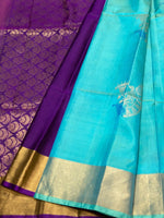 Load image into Gallery viewer, Classic Aqua &amp; Vadamalli 1gm Zari Elegance Kanchipuram Handloom Silk Saree SS27963
