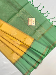 Classic Mango Yellow & Parrot Green Double Warp Elegance Handloom Soft Silk Saree SS23204