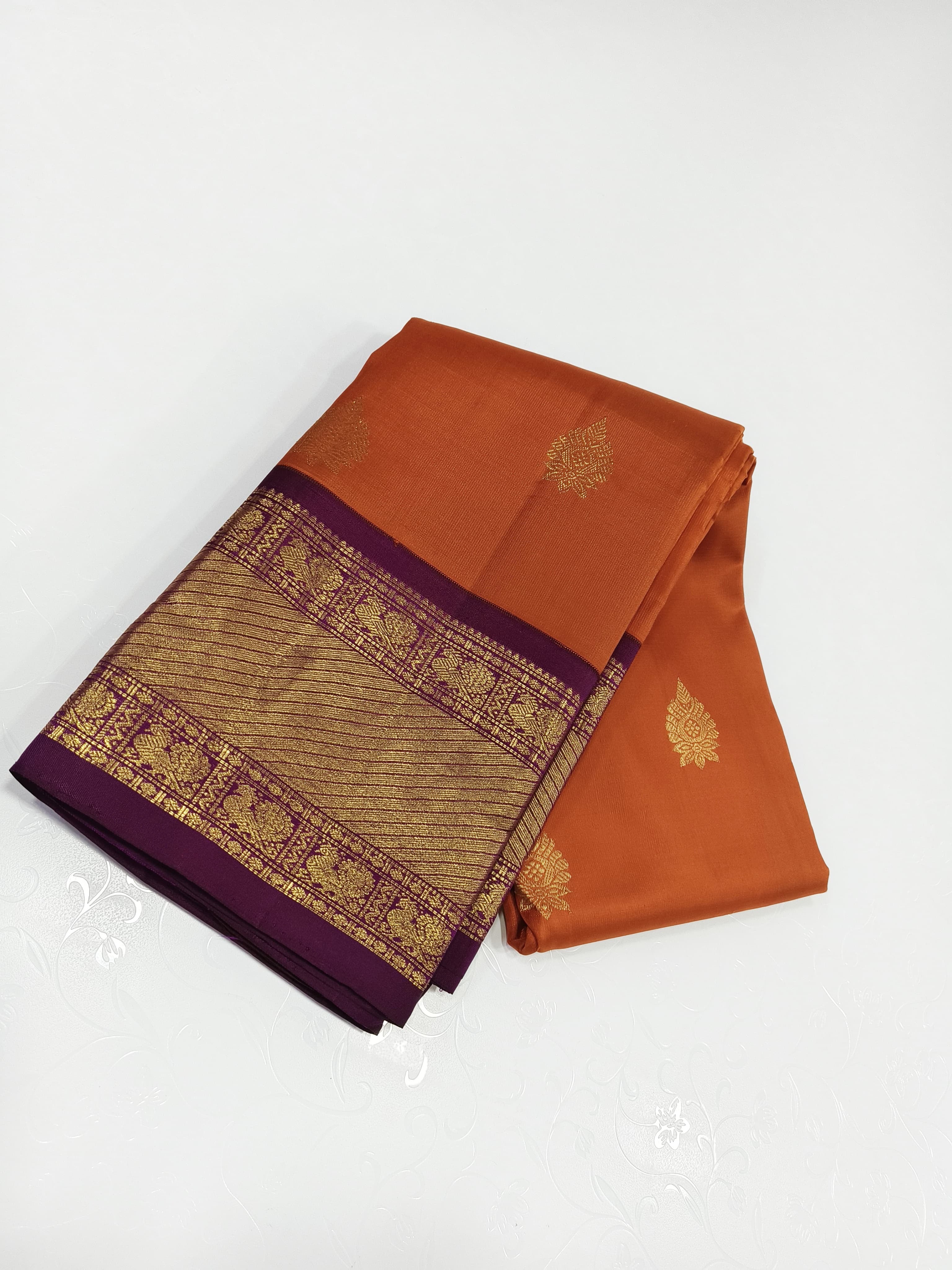 Classic Burnt Orange & Berry Plum 2gm Zari Elegance Kanchipuram Handloom Silk Saree SS24813