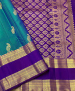 Load image into Gallery viewer, Classic Peacock Blue 1gm Zari Elegance Kanchipuram Handloom Silk Saree SS24198
