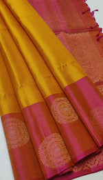 Load image into Gallery viewer, Classic Golden Yellow &amp; Peachy Rose Double Warp Handloom Soft Silk Saree SS27870
