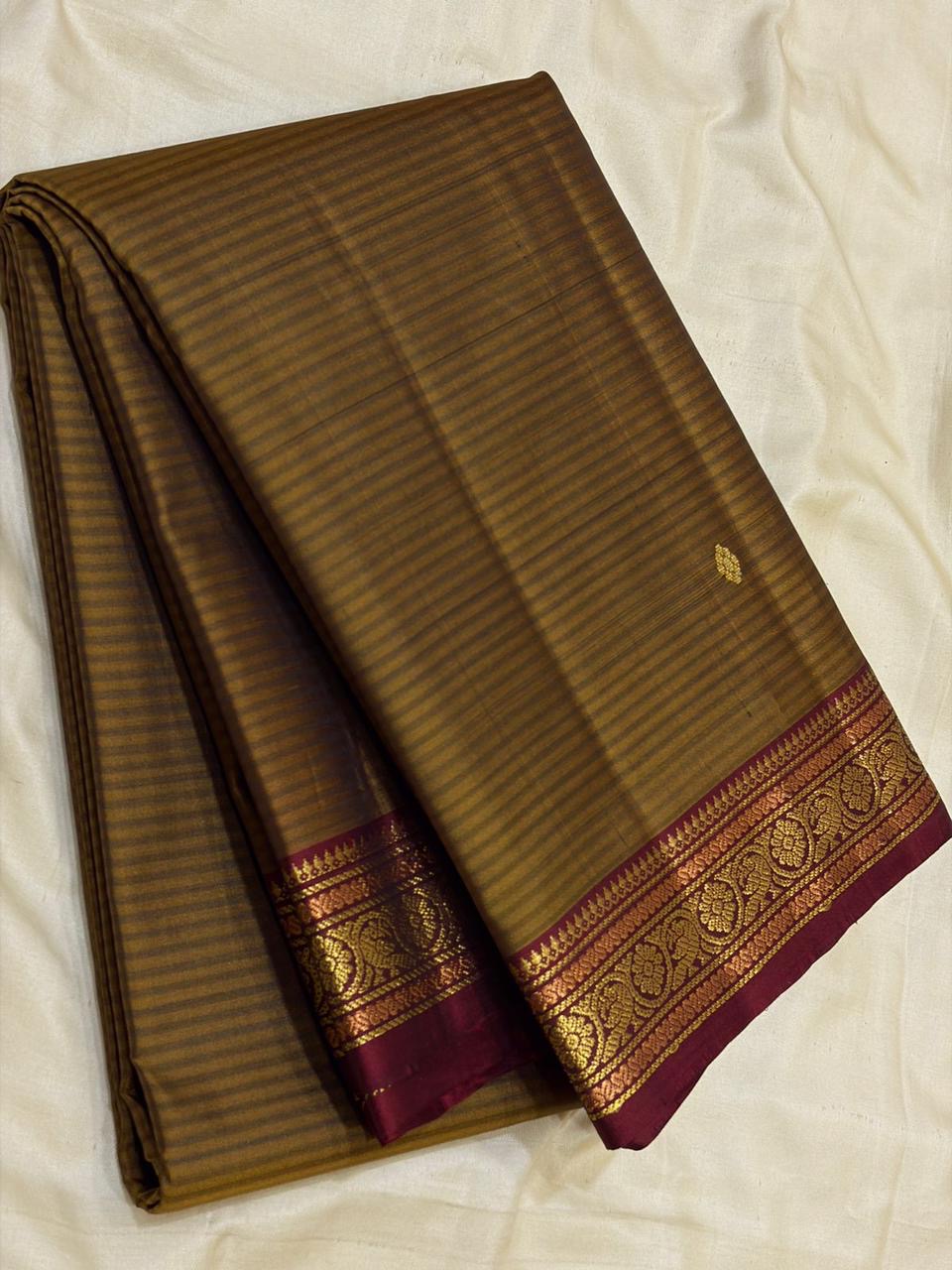 Classic Mustard & Plum Traditional Butta Kanchipuram Handloom Silk Saree SS26594