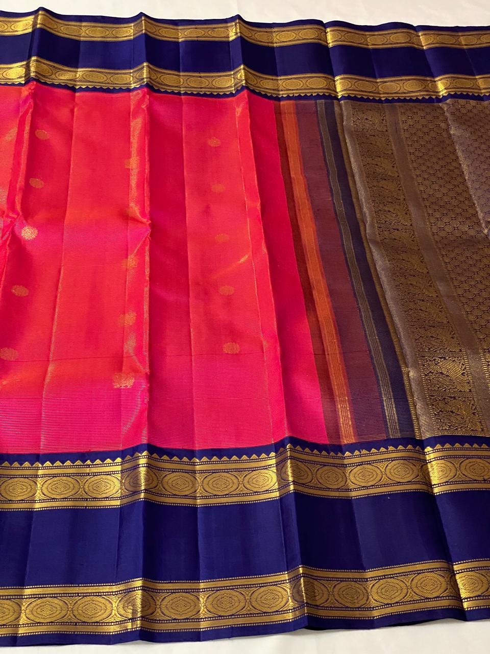 Dark Cerise Pink & Royal Blue 2gm Zari Elegance Kanchipuram Handloom Silk Saree SS20557