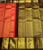 Load image into Gallery viewer, Classic Orange &amp; Coffee Brown 2gm Zari Bridal Elegance Kanchipuram Handloom Silk Saree SS27509
