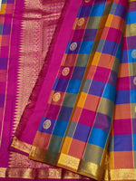 Load image into Gallery viewer, Classic Multicolor Check Pink Butta 1gm Zari Elegance Kanchipuram Handloom Silk Saree SS28329
