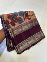 Load image into Gallery viewer, Classic Purple Pen Kalamkari Peacock Floral Elegance Kanchipuram Handloom Silk Saree SS24436
