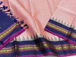 Load image into Gallery viewer, Classic Pearl Pink &amp; Navy Blue 1gm Zari Vintage Thread Checks Korvai Kanchipuram Handloom Silk Saree SS26896
