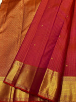 Load image into Gallery viewer, Classic Orange Pink 2gm Zari Vaira Oosi Checks Elegance Kanchipuram Handloom Silk Saree SS24738
