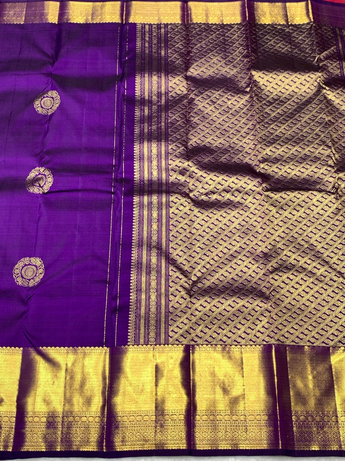 Classic Purple & Red 2gm Zari Elegance Kanchipuram Handloom Silk Saree SS24396