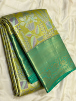 Load image into Gallery viewer, Classic Pastel Pista Green &amp; Sea Green 2gm Zari Tissue Brocade Bridal Elegance Kanchipuram Handloom Silk Saree SS27094
