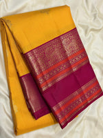 Load image into Gallery viewer, Classic Mango Yellow &amp; Dark Pink 1gm Zari Elegance Kanchipuram Handloom Silk Saree SS28071
