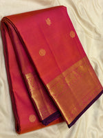 Load image into Gallery viewer, Classic Peachy Rose &amp; Charcoal Black 2gm Zari Elegance Kanchipuram Handloom Silk Saree SS27083
