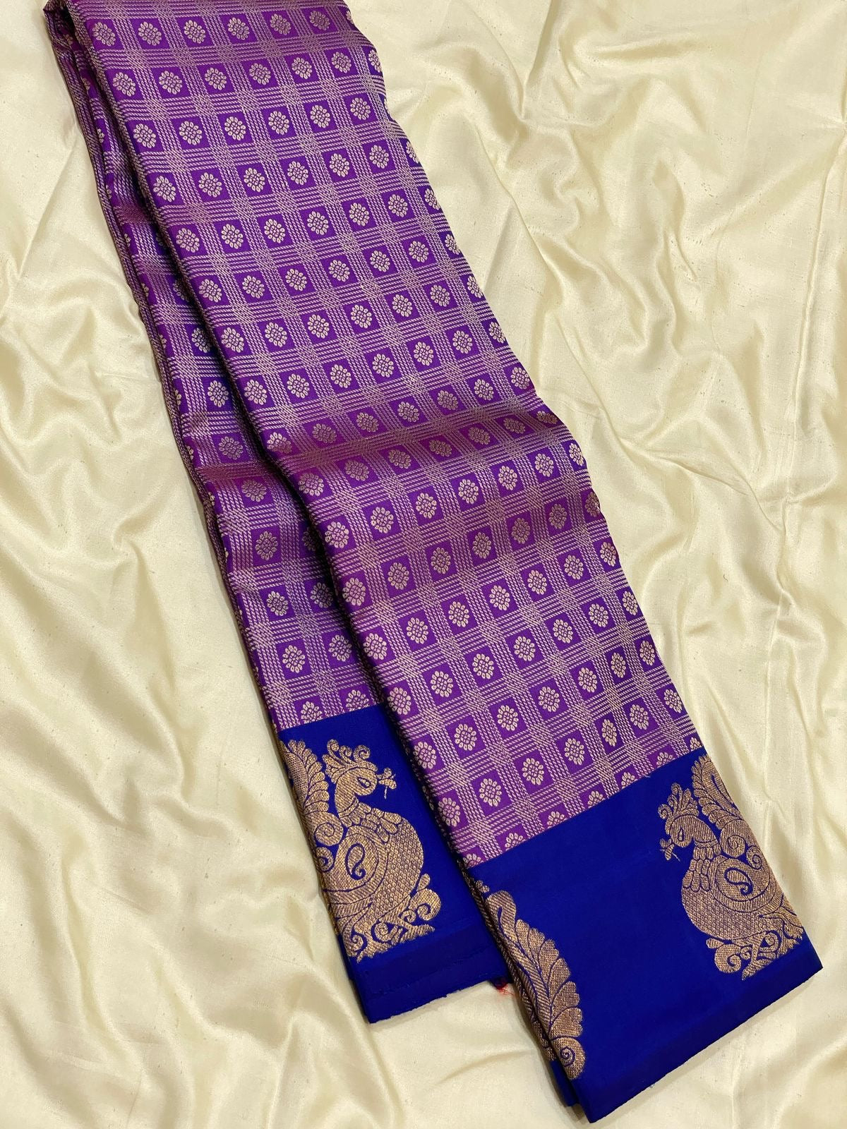 Classic Lavender & Royal Blue 2gm Zari Elegance Kanchipuram Handloom Silk Saree SS24690