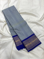 Load image into Gallery viewer, Classic Silver Grey &amp; Royal Blue Elegance Kanchipuram Handloom Silk Saree SS27840
