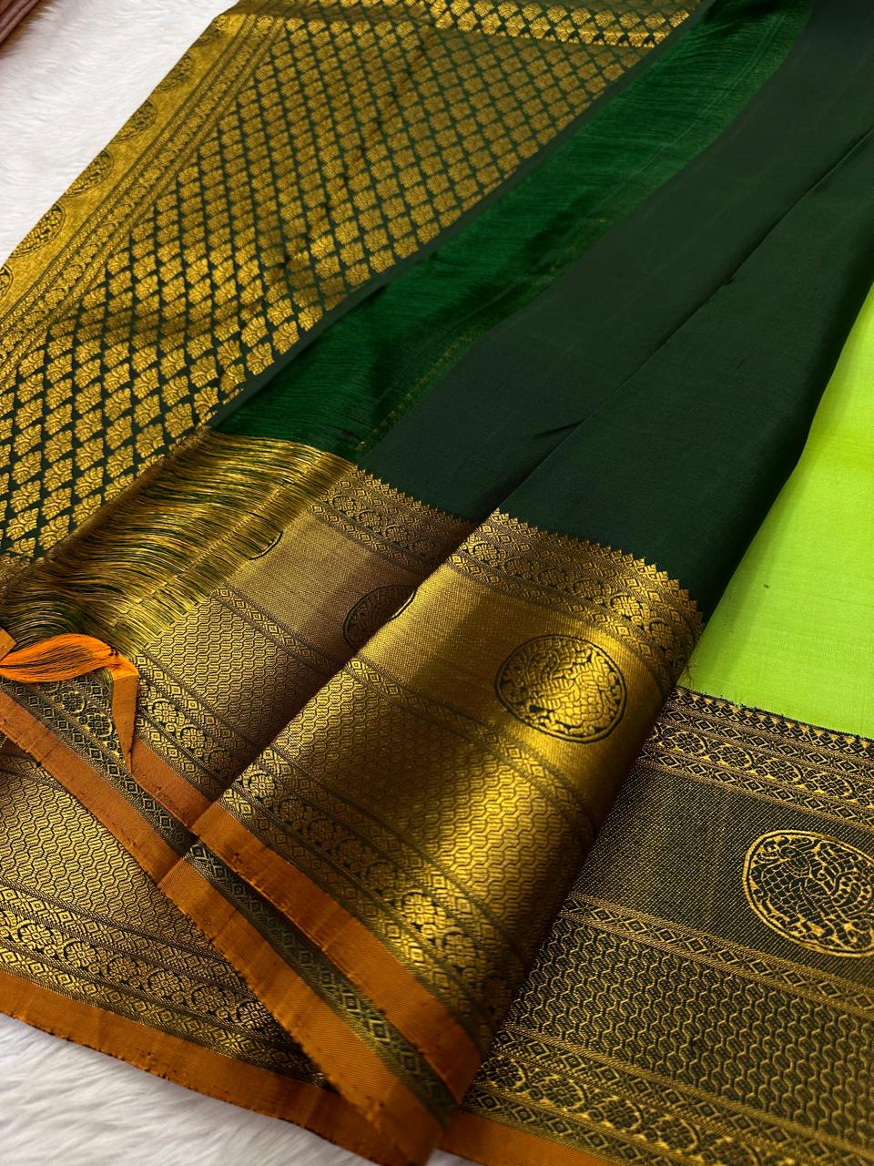 Classic Lime Green 2gm Zari Brocade Bridal Elegance Kanchipuram Handloom Silk Saree SS26399